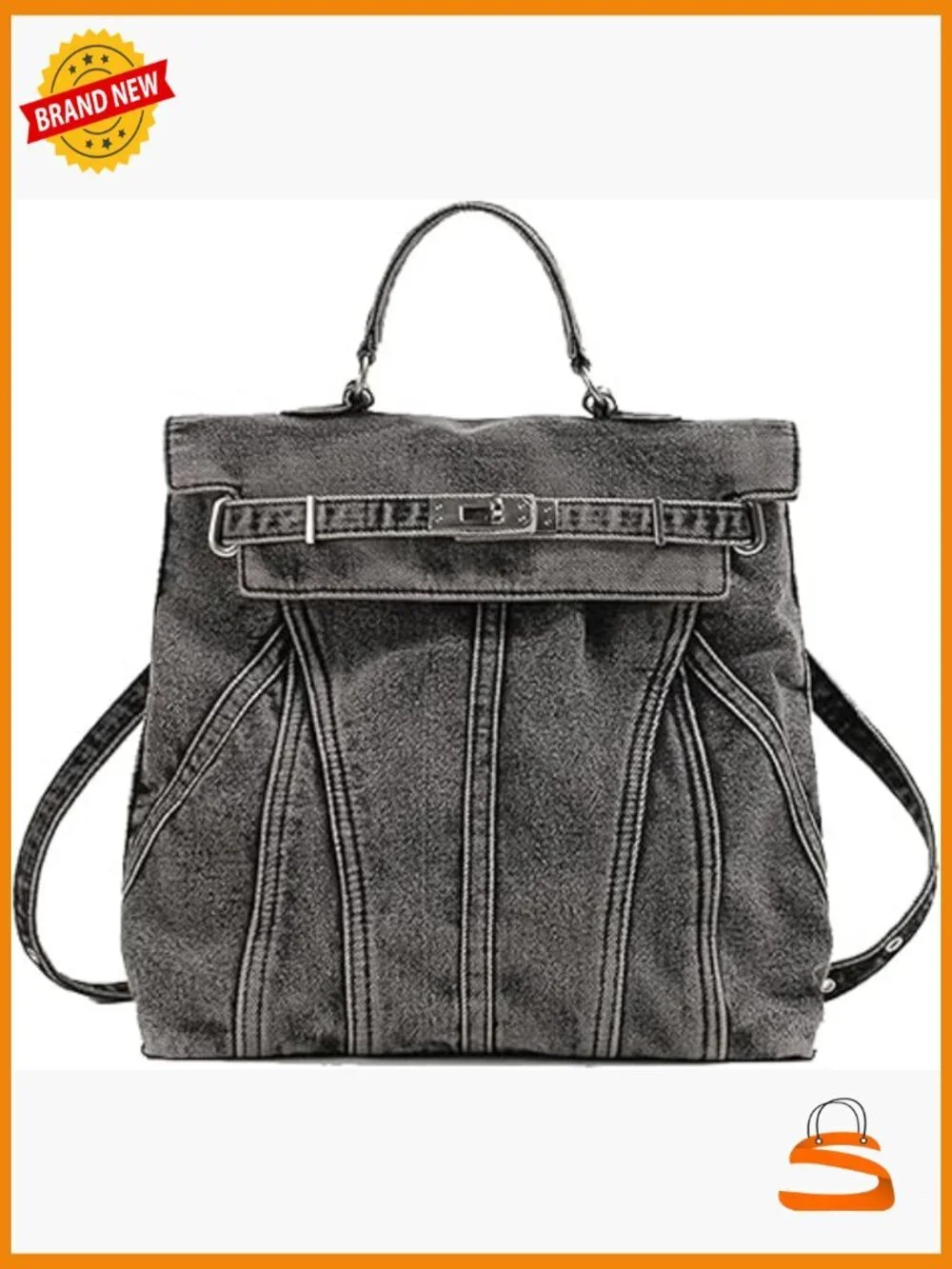 Washed Denim Blue Backpack College Style Handbags Women Shoulder Bag Student